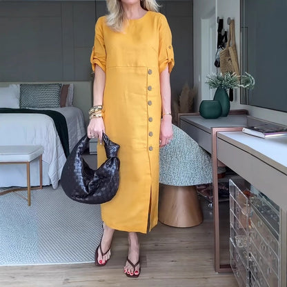 👗 Γυναικείο μάξι φόρεμα με πλαϊνό σκίσιμο και κουμπιά
