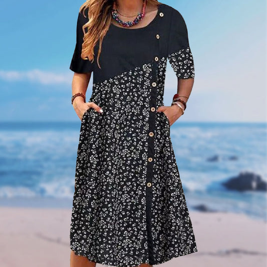 🌸💃Γυναικείο patchwork vintage τυπωμένο βαμβακερό λινό φόρεμα