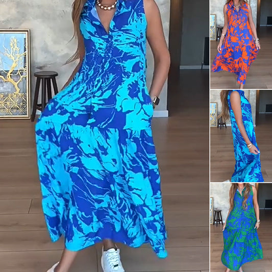 👗Γυναικείο μοδάτο αμάνικο μακρύ φόρεμα με τύπωμα | Το Island/Sunset είναι καταπληκτικό! Μακρύ φόρεμα με τύπωμα 🌅